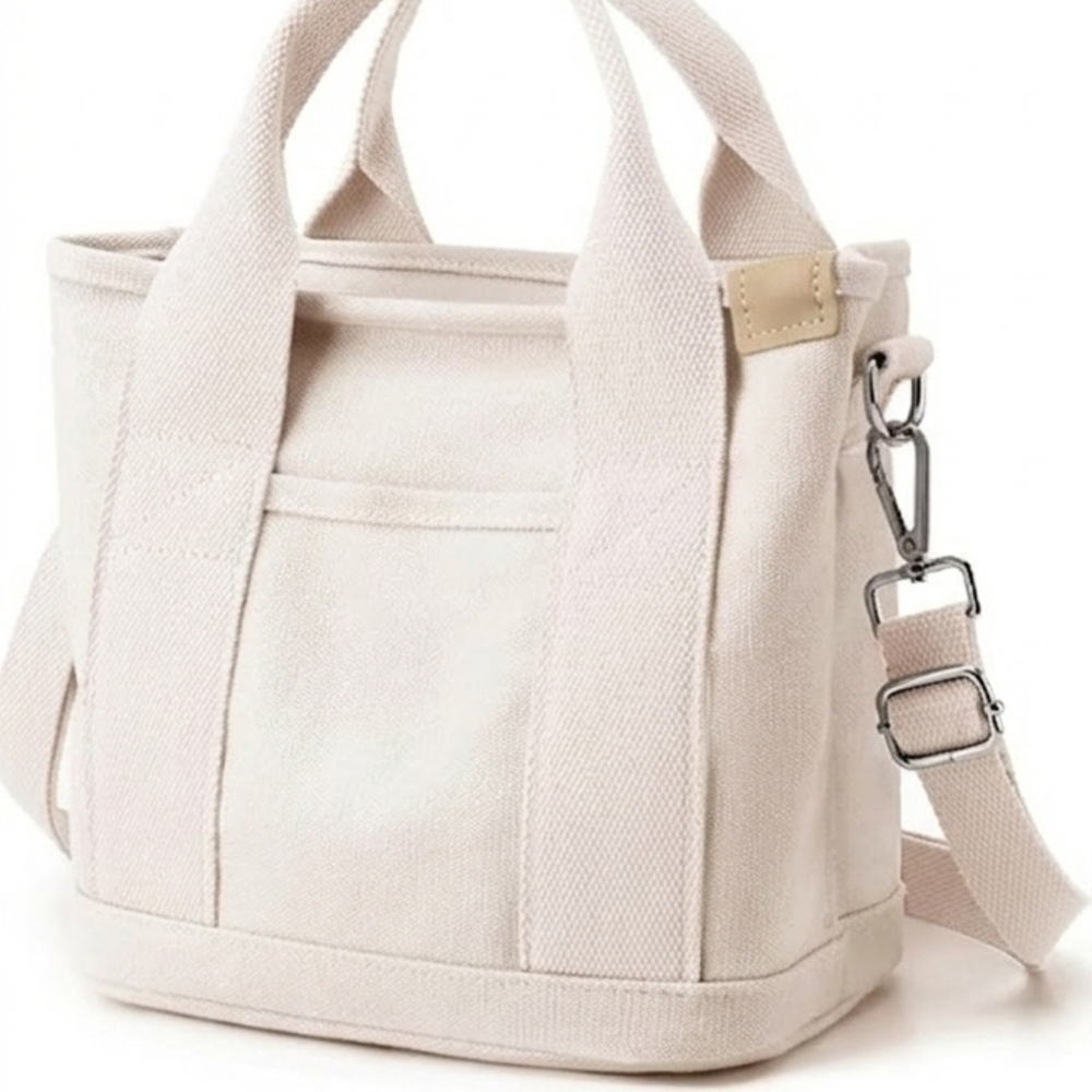 Canvas Shoulder Tote Bag in Cream